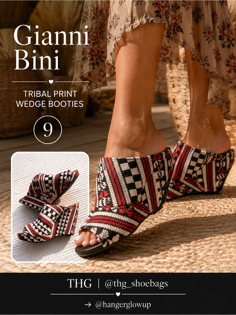 Gianni Bini Geometric Woven Peep Toe Wedge Mules Burnt orange & Black Size 9